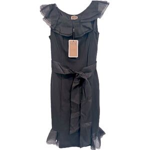 NWT Nue by Shani Elegant Black Ruffle Midi Dress Size 10